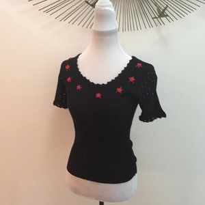 VTG Black Short-sleeve Sweater Top M